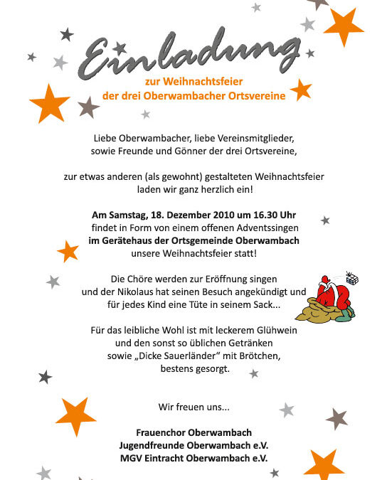 Einladung zur Weihnachstfeier der drei Vereine