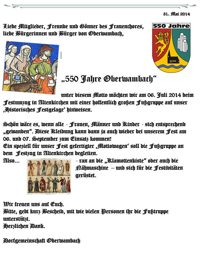 Einladung zum Festumzug in Altenkirchen